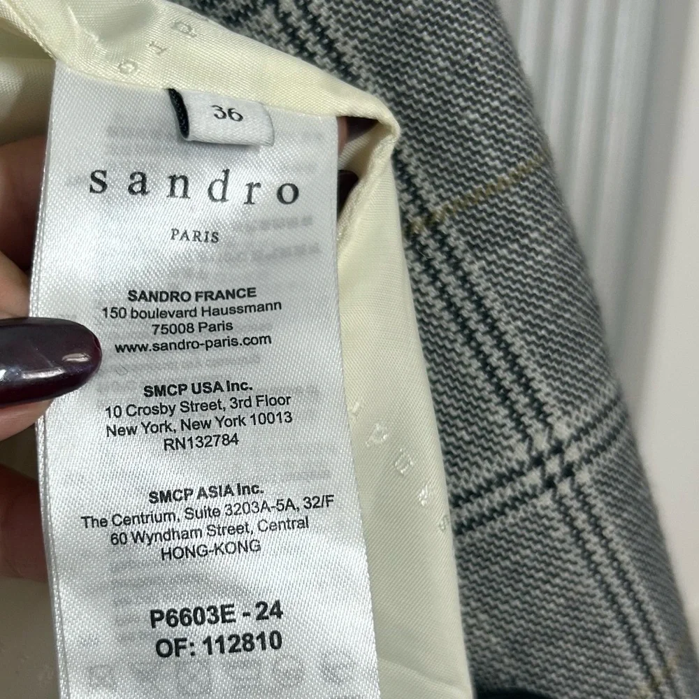 SANDRO Reynald Two-Button Plaid Blazer Gray Size 36 Preppy Academia Minimalist - Picture 14 of 15